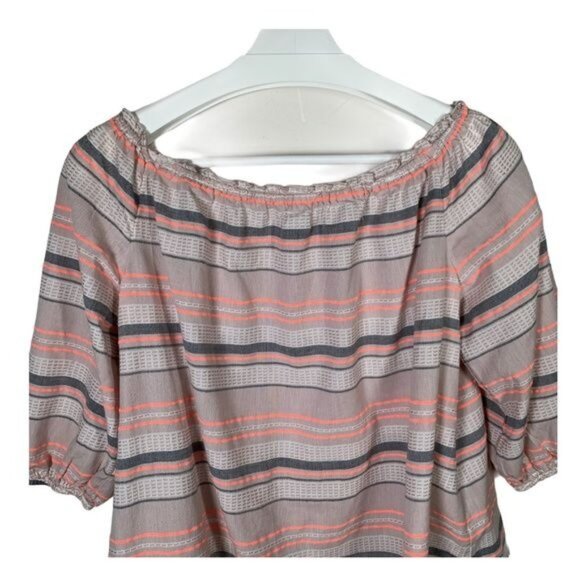 Aerie Puff Sleeve Boho Top 🌸 Striped Peasant Blouse Sz S Neutral Orange Gray - Picture 6 of 10